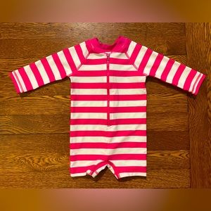 Hanna Andersson Pink & White Long Sleeve Striped Rash Guard Size 60 cm or 3-6
